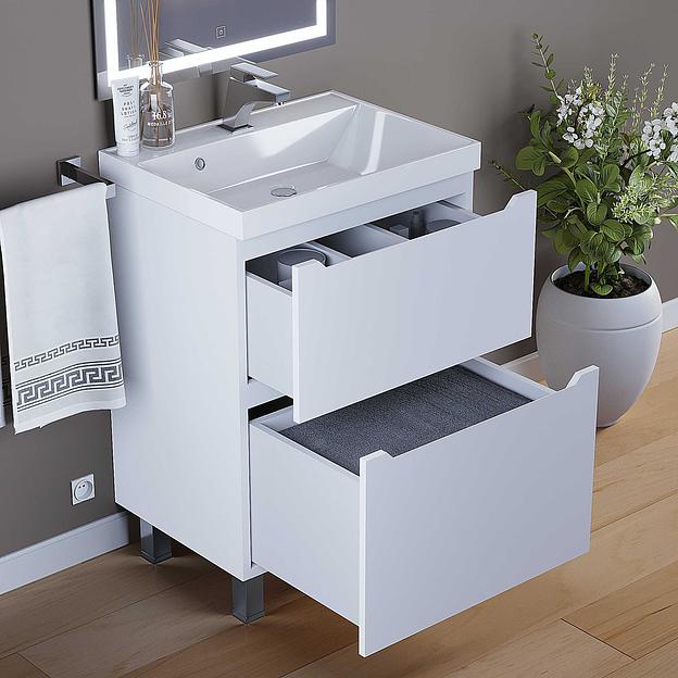 Тумба под раковину для ванной Uperwood Tanos, 60 см, напольная, белая, 2 ящика фото 9