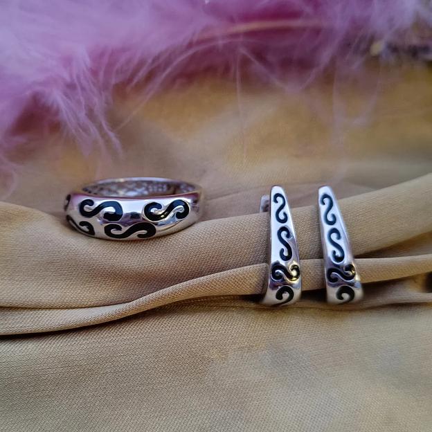 Комплект серебряный «Раушан» с национальным узором, серьги и кольцо, размер 19 фото 1