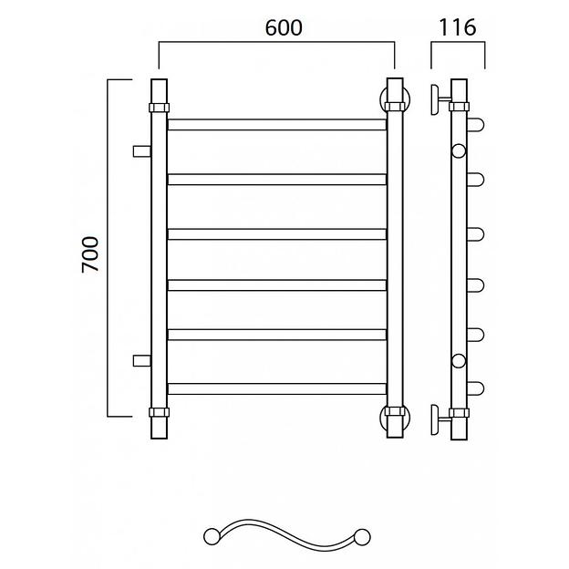 Полотенцесушитель водяной Роснерж Волна L101001 70x60 с боковым подключением 500 фото 2