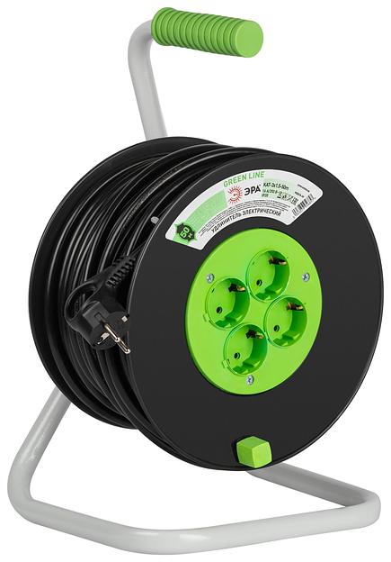 Удлинитель силовой на катушке пластик 4 розетки с заземлением 50м ПВС 3x1.5мм2 GREEN LINE KAT-3x1.5-50m Greenline ЭРА фото 2