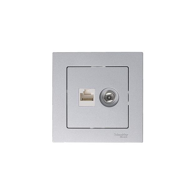 Systeme electric ATN000389 ATLASDESIGN РОЗЕТКА двойная комп+ТВ, RJ45+TV, кат.5E, механизм, АЛЮМИНИЙ фото 3