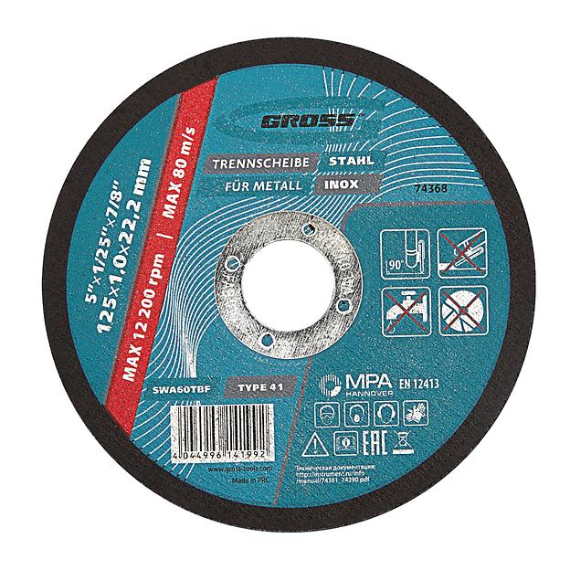 Круг отрезной по металлу, 125 х 1,0 х 22,2 мм, WA60TBF фото 1