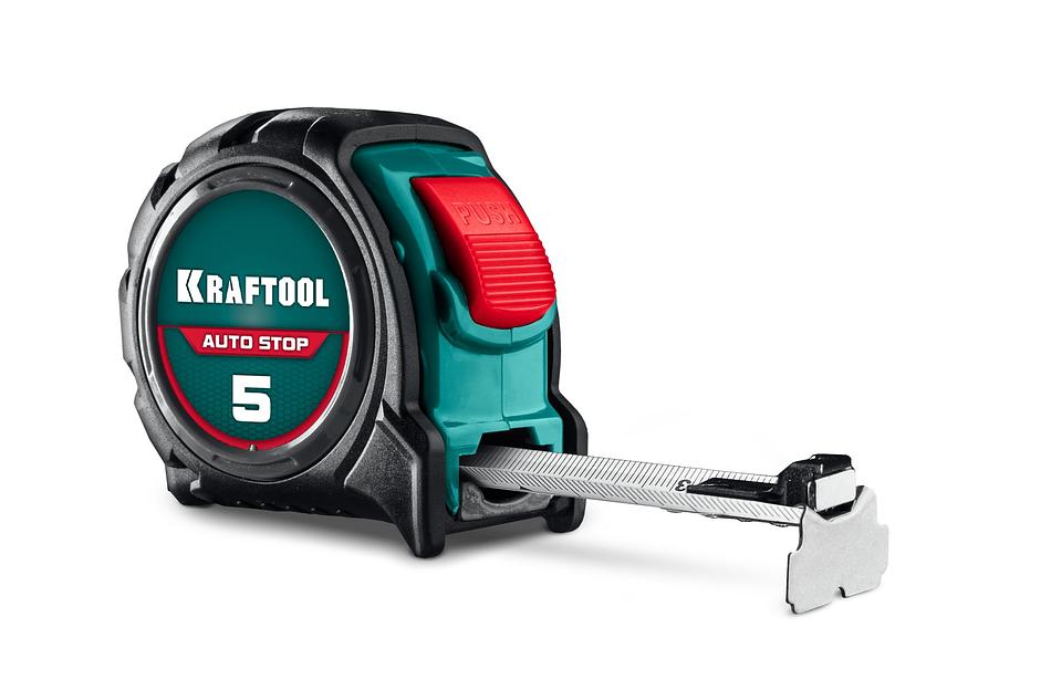 KRAFTOOL AutoStop 5м х 25мм, профессиональная рулетка с автостопом (3412-5-25) фото 1