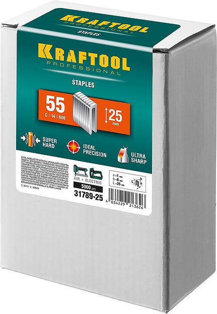 KRAFTOOL скобы тип 55 (90/C), 25 мм, калибр 18GA. 5000 шт (31789-25) фото 2