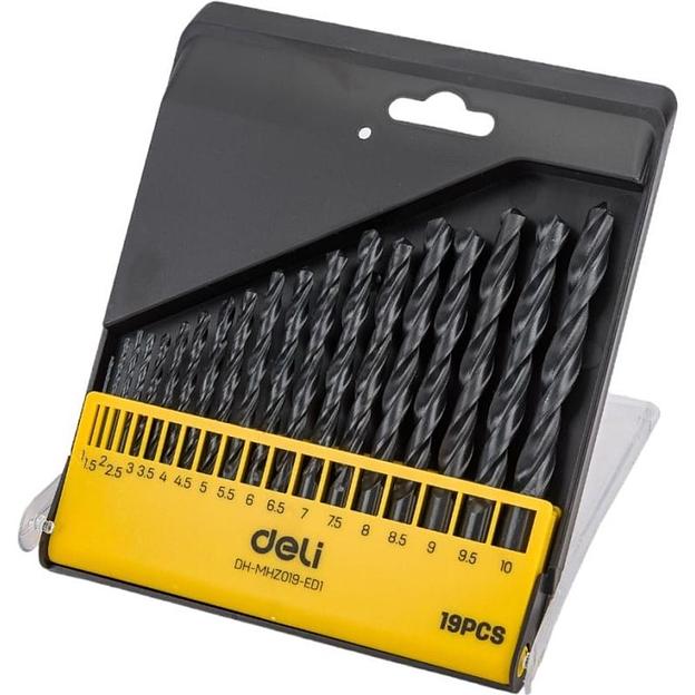 Набор сверл по металлу HSS (1-10мм, 19 шт) Deli DH-MHZ019-ED1 пластиковый кейс фото 2