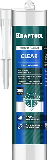 KRAFTOOL CLEAR, 310мл, прозрачный, суперсильный монтажный клей (41342) фото 1