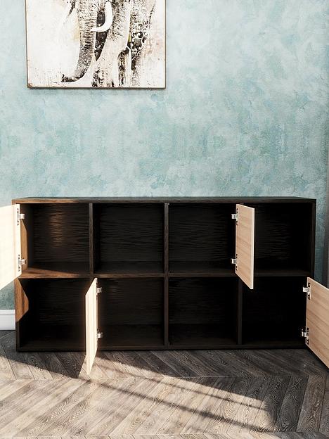 Стеллаж горизонтальный с 4 дверцами 8-секционный Wood&Stone «Малави» 310 венге линум, шимо светлый 132×32.8×67.3 см фото 8