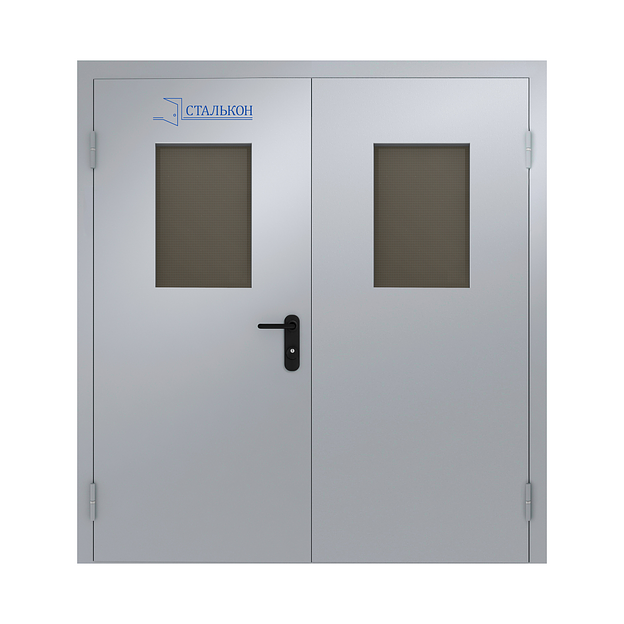 Дверь металлическая противопожарная дымогазонепроницаемая остекленная равнопольная 02 EIS-60 40х60 фото 1