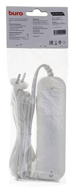 Сетевой удлинитель Buro BU-PSL4.3/W 3м (4 розетки) белый (пакет ПЭ) фото 5