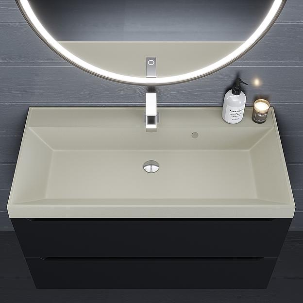 Раковина кварцевая для ванной комнаты Uperwood Classic Quartz 90 см, бежевая матовая, лён фото 4