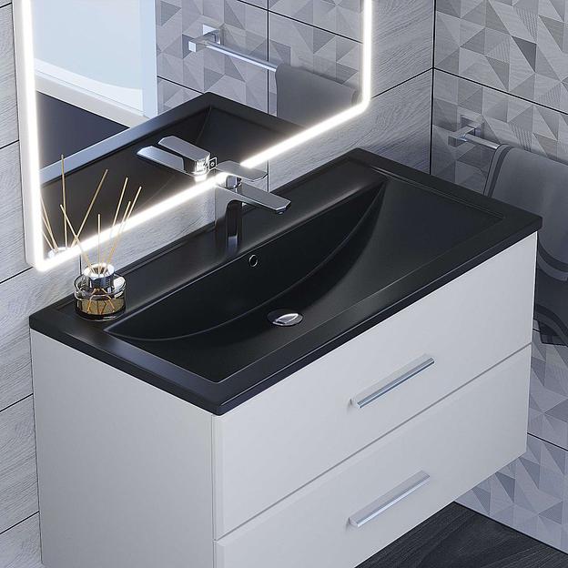 Раковина кварцевая для ванной Uperwood Foster Quartz 90 см, черная матовая, уголь фото 1