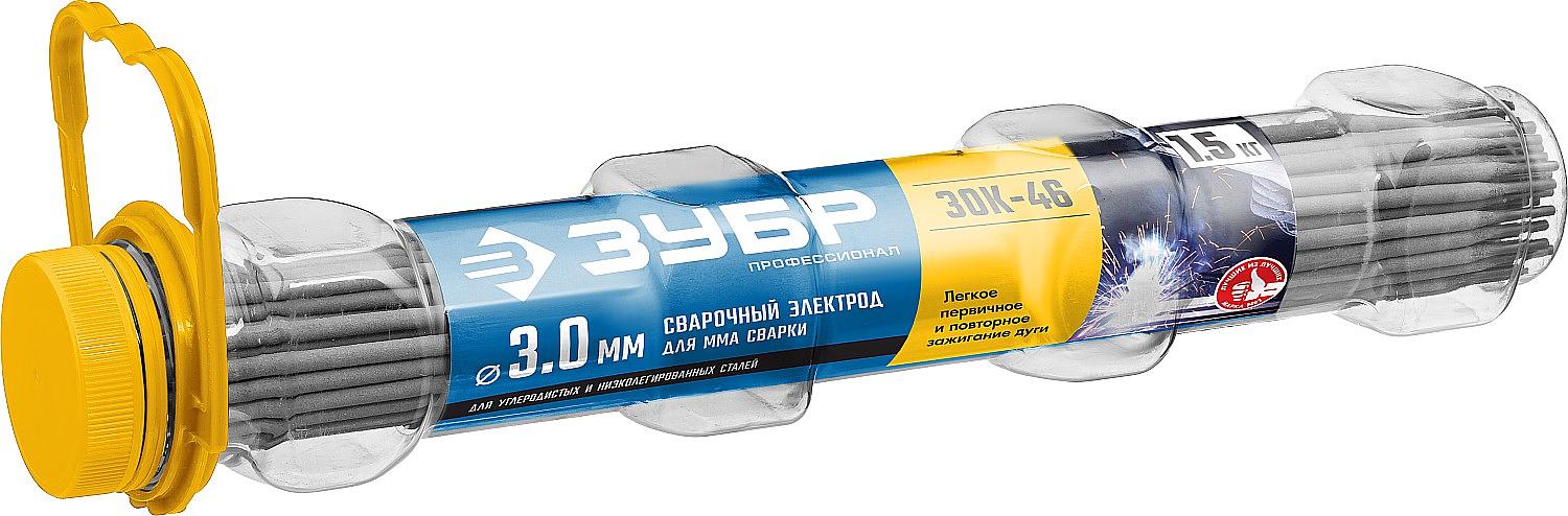 ЗУБР Д 3.0 х 350 мм, 1.5 кг в ПВХ тубе, ЗОК-46 рутил-целлюлозный, электрод сварочный, Профессионал (40031-3.0) фото 1