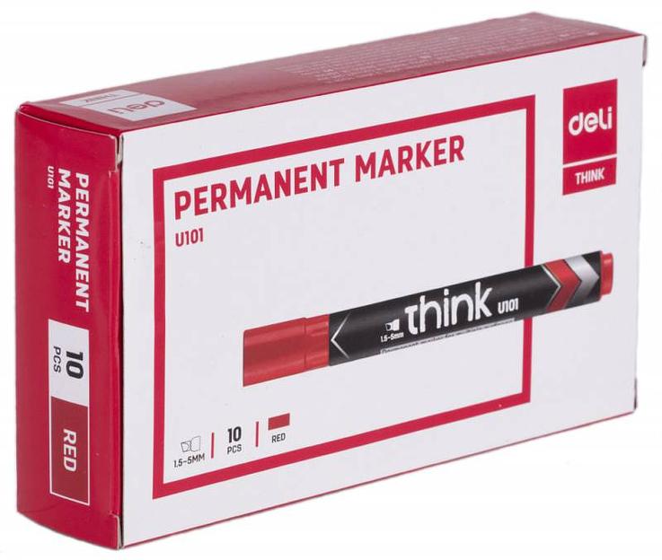 Маркер перманентный Deli EU10140 Think скошенный пиш. наконечник 1.5-5мм красный фото 2