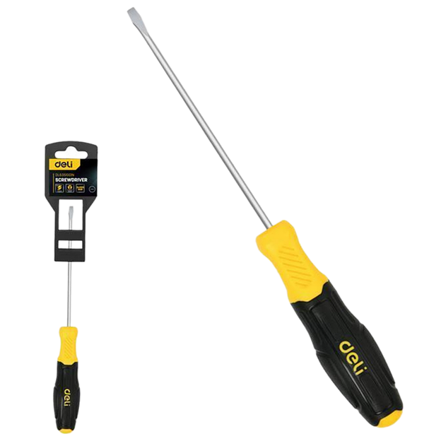 Шлицевая отвертка Deli DL6351001N 5х100мм сталь Cr-V, двухкомпонентная прорезиненная рукоять фото 1