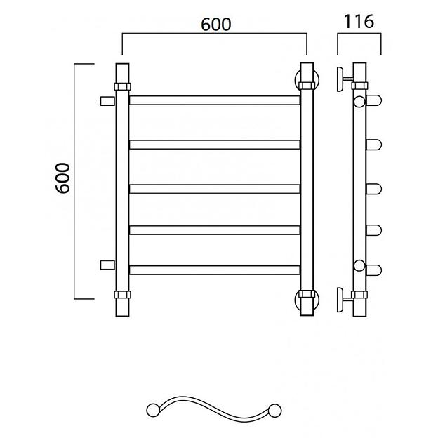 Полотенцесушитель водяной Роснерж Волна L101001 60x60 с боковым подключением 320 фото 2