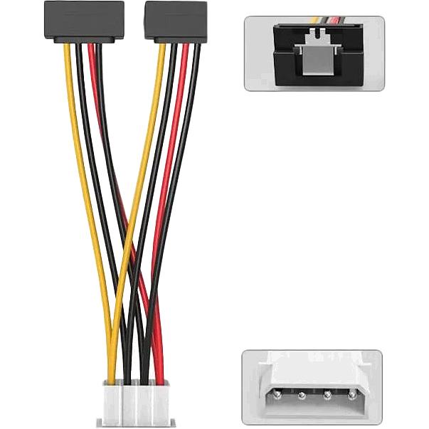 Кабель-переходник питания Vention MOLEX 4pin M / 2 x SATA 15pin F угол 90 - 0.15м Кабель-переходник Vention Molex 4M/SATA 15F x 2 угол 90 (KDCBB) фото 1