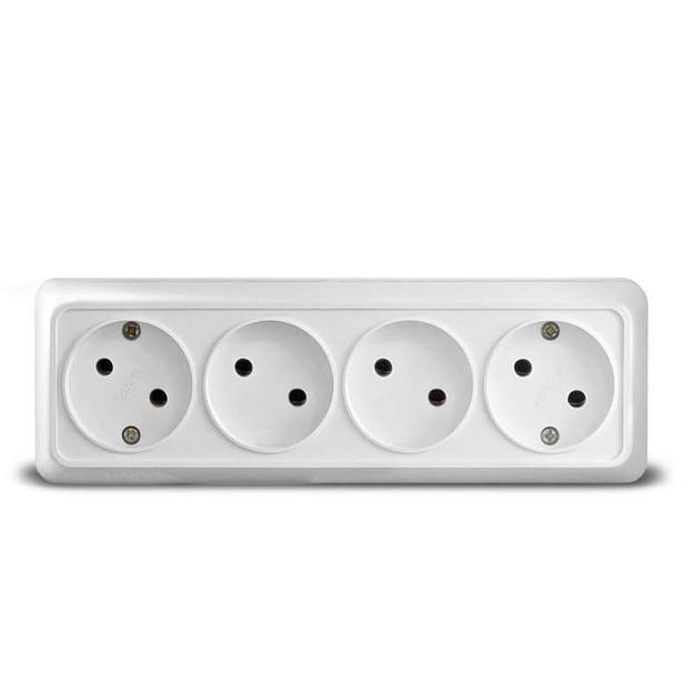 Розетка 4-м ОП Олимп 16А IP20 без заземл. бел. UNIVersal 1162 фото 1