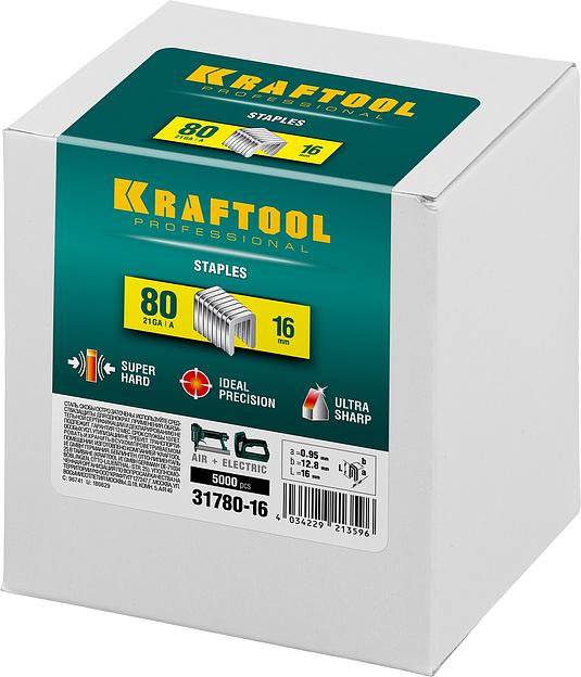 KRAFTOOL скобы тип 80 (BeA/Prebena A/Senco AT), 16 мм, калибр 21GA. 5000 шт (31780-16) фото 2