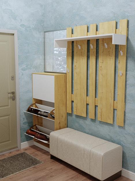 Вешалка настенная Wood&Stone «Малави» дуб бунратти, белый 104×28.2×130 см фото 3