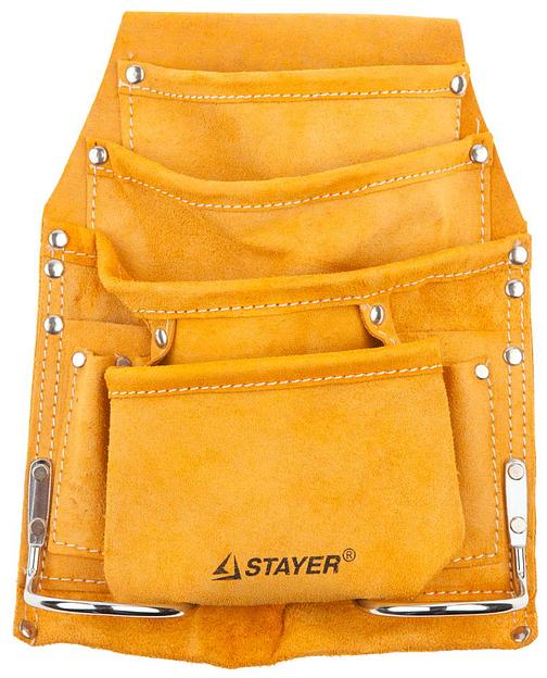STAYER кожаная, 2 скобы, поясная сумка для инструментов с 8 карманами (38505) фото 1