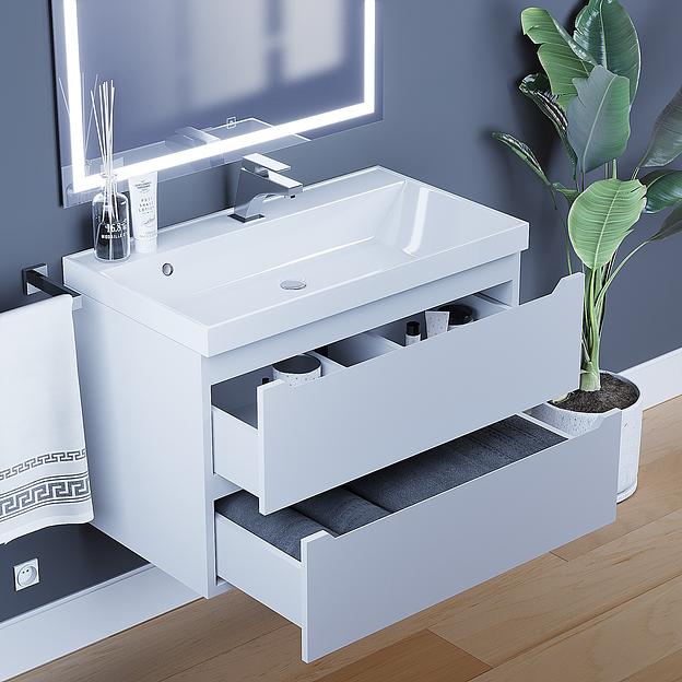Тумба под раковину для ванной Uperwood Tanos 80 см, подвесная, белая матовая фото 3