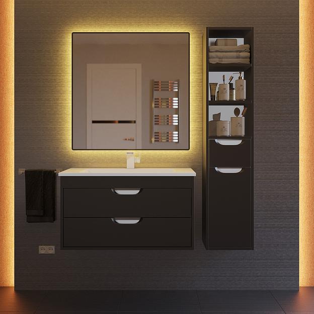 Тумба с раковиной для ванной Uperwood Modul 80 см, подвесная, матовая, черная фото 10