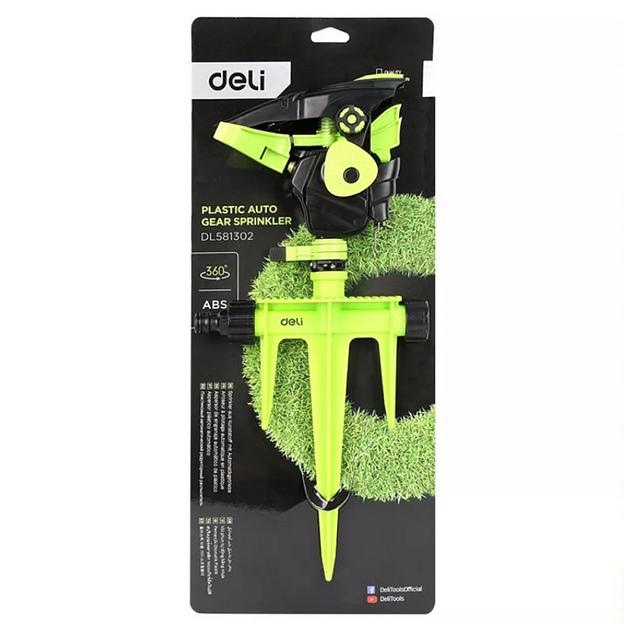 Дождеватель-разбрызгиватель импульсный на 3-х пиках Deli DL581302 площадь орошения до 490кв.м, сектор полива 0-360 град, диаметр шланга 3/4", корпус из ударопрочного пластика фото 2