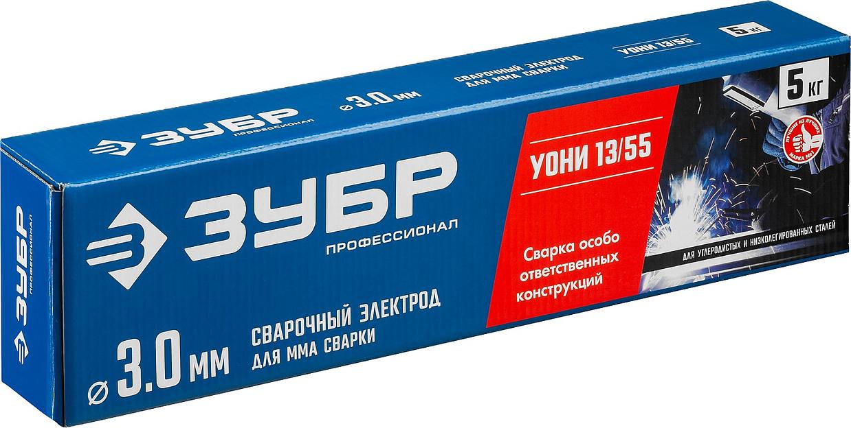 ЗУБР Д 3.0 х 350 мм, 5 кг в коробке, УОНИ 13/55 с основным покрытием, электрод сварочный, Профессионал (40025-3.0) фото 2