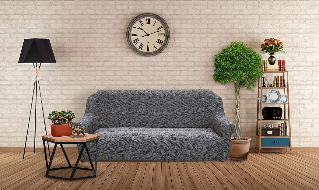 Чехол на трёхместный диван Чехлы&Пледы «Жаккард Волна» пепельный ОПТ фото 6