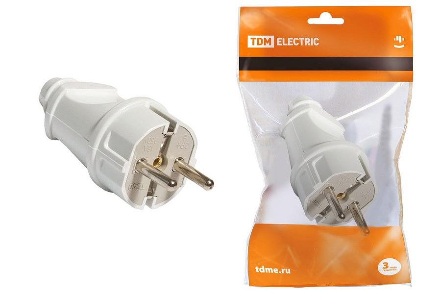 Вилка прямая с заземлением белая 16А 250В фото 1