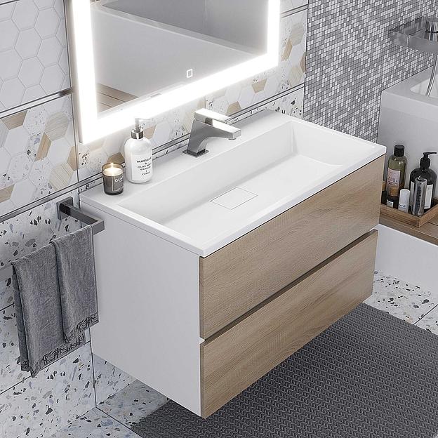 Тумба под раковину для ванной Uperwood Barsa 80 см, подвесная, белая/дуб сонома фото 2