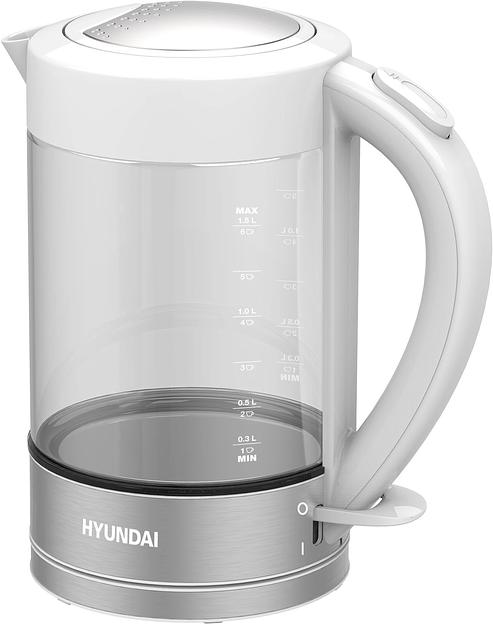 Чайник электрический Hyundai HYK-G9990 1.6л. 2000Вт белый/серебристый (корпус: стекло) фото 2
