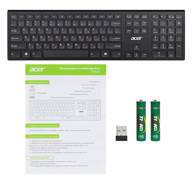 Клавиатура Acer OKR020 черный USB беспроводная slim Multimedia фото 6