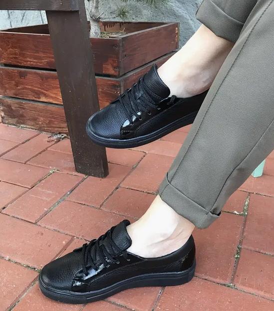 Кеды кожаные BuzShoes черные лакированные вставки ОПТ фото 4