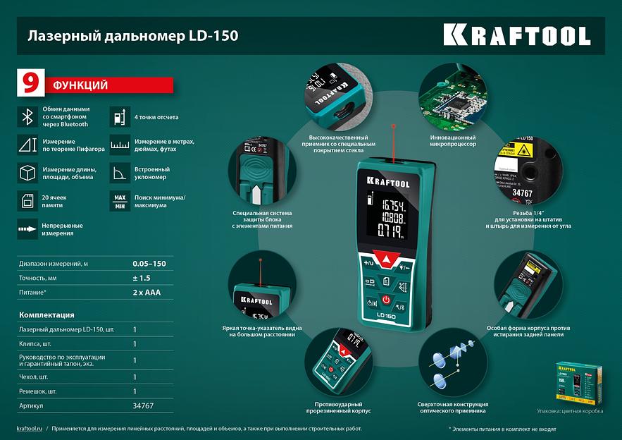 KRAFTOOL LD-150, 150 м, лазерный дальномер (34767) фото 8