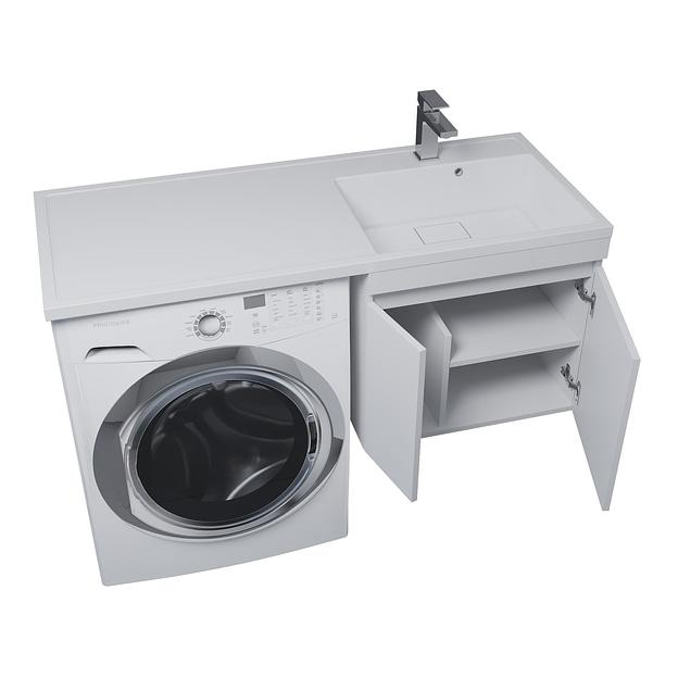 Тумба под стиральную машину с раковиной Uperwood Magenta 60/120 см, подвесная, белая, с дверцами, правая фото 2