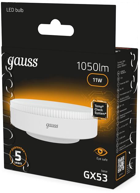 Лампа светодиодная Gauss 108008111 11Вт цок.:GX53 таблетка 220B св.свеч.бел.теп. (упак.:10шт) фото 5