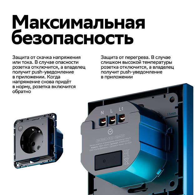 ATLASDESIGN SMART РОЗЕТКА с заземл., со шт., Zigbee, L+N, 16А, мех., КАРБОН фото 8