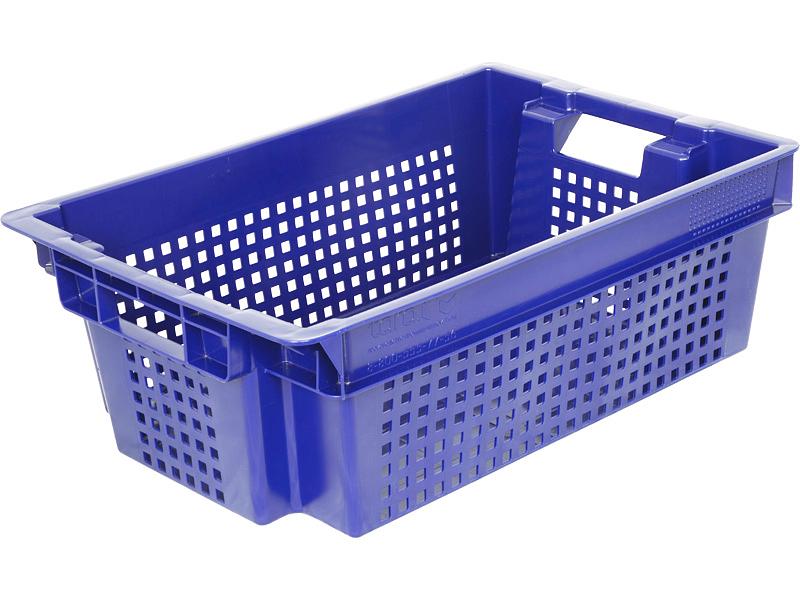 Ящик 600*400*200 мм. для овощей конусный, перфорир. дно сплошное, синий /1/140/ фото 1
