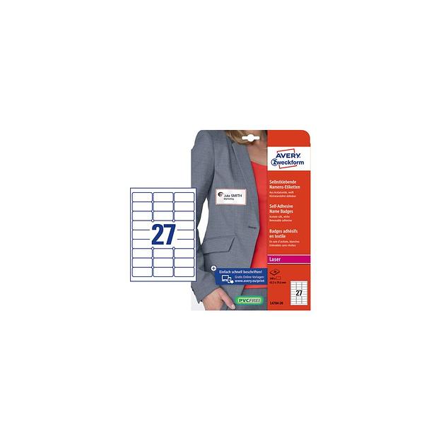 Этикетки Avery Zweckform L4784-20, для лазерной печати, 20л, 120г/м2, белый, 63.5мм х 29.6мм, 27шт, фактура ацетатный шелк фото 1