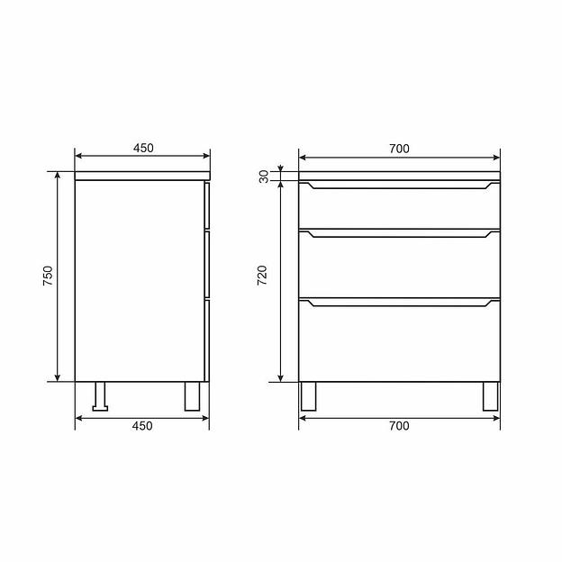Тумба под раковину для ванной Uperwood Tanos 70 см, напольная, белая, 3 ящика фото 10