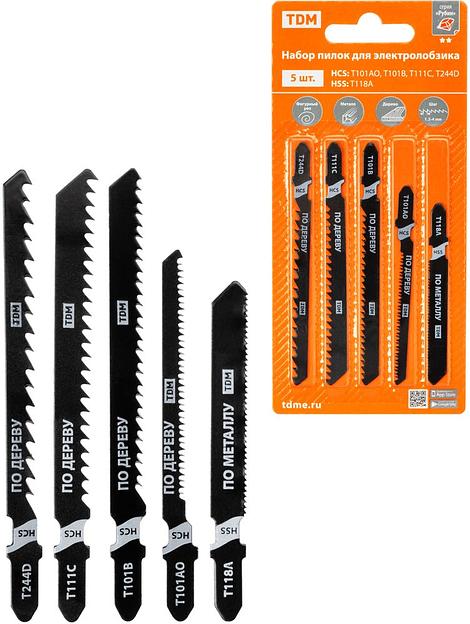 Набор пилок для электролобзика по дер: T101AO,T101B,T111C,244D, по метал. T118A, 5шт "Рубин" TDM фото 1