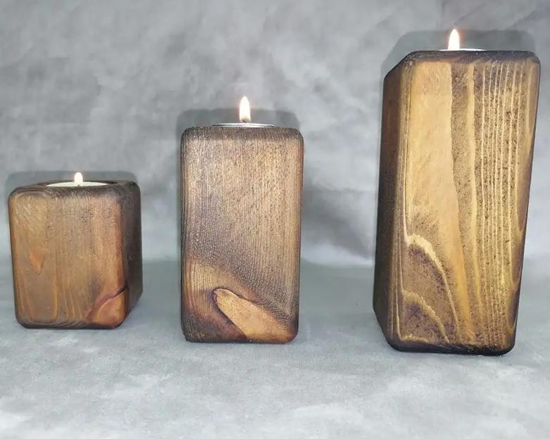 Подсвечники деревянные темные 3 шт ОПТ фото 3