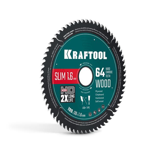 KRAFTOOL Slim wood cut 190 х 30 x 1.6 мм, 64Т, диск пильный по дереву, (36955-190-30-64) фото 1