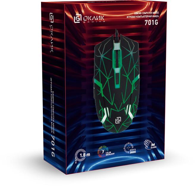 Мышь Оклик 701G черный оптическая (3600dpi) USB для ноутбука (5but) фото 5