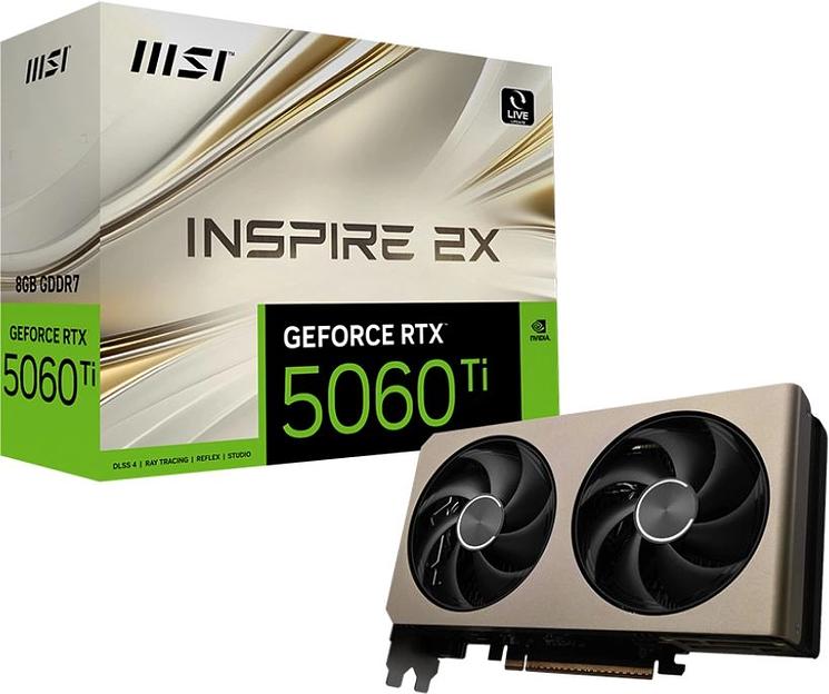 Видеокарта MSI PCI-E 5.0 RTX 5060 Ti 8G INSPIRE 2X NVIDIA GeForce RTX 5060TI 8Gb 128bit GDDR7 2602/28000 HDMIx1 DPx3 HDCP Ret фото 5