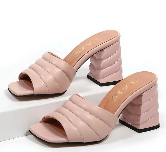 Сабо женские TAIS из натуральной кожи на каблуке, арт.101-n пудра ОПТ фото 1