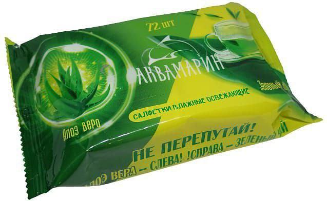 Влажные салфетки «Аквамарин» алоэ вера 72 шт фото 1