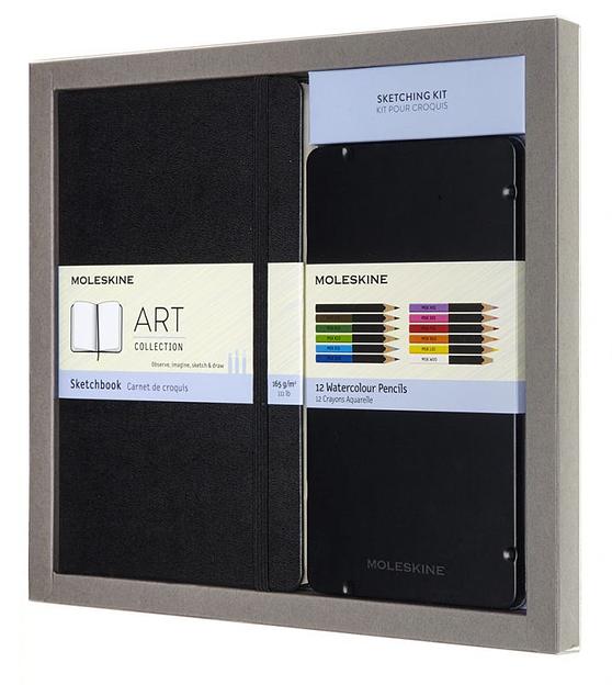 Набор Moleskine Art Collection Sketching блокнот для рисования/акварельные карандаши Large нелинованный черный фото 1
