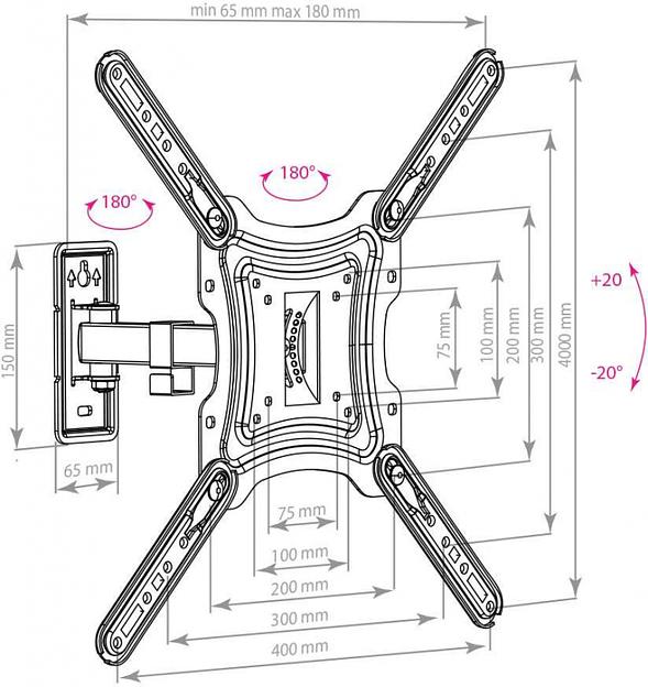 Кронштейн для телевизора Arm Media LCD-403 new черный 26"-55" макс.30кг настенный поворот и наклон фото 2